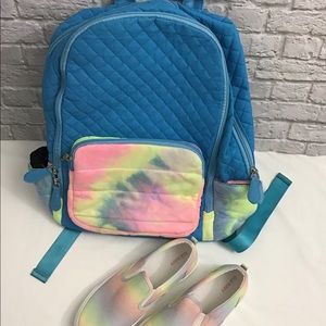 Kids Unisex Set of Tie-Dye Slip-on Sneakers size 5 and Bapi Lynn Backpack